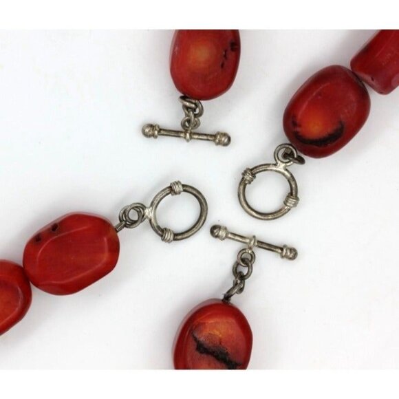 925 STERLING RED CORAL bead 26" necklace & 9"bracelet 226 grams - Picture 5 of 6